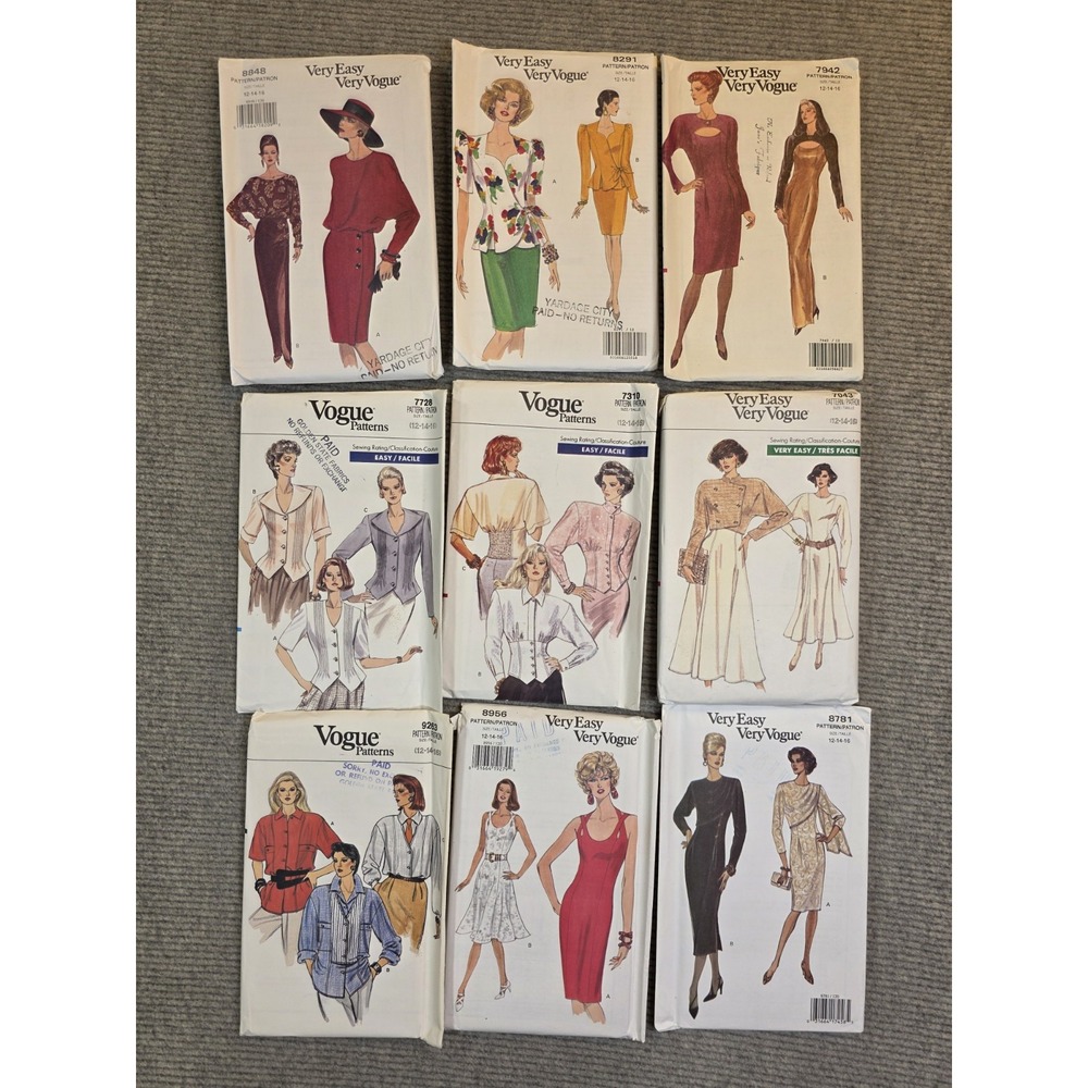 Vtg Very Easy Very Vogue Sewing Patterns 80's-90's Lot of 9 Uncut Size 12/14/16